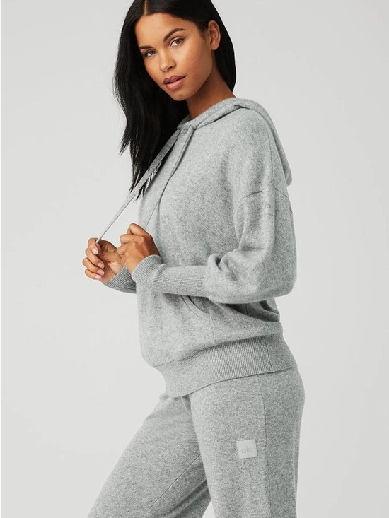 ALO Yoga Sweaters - ALO YOGA Cozy Gray Cashmere-Blend Jet Set Hoodie Pullover Sweatshirt S $300